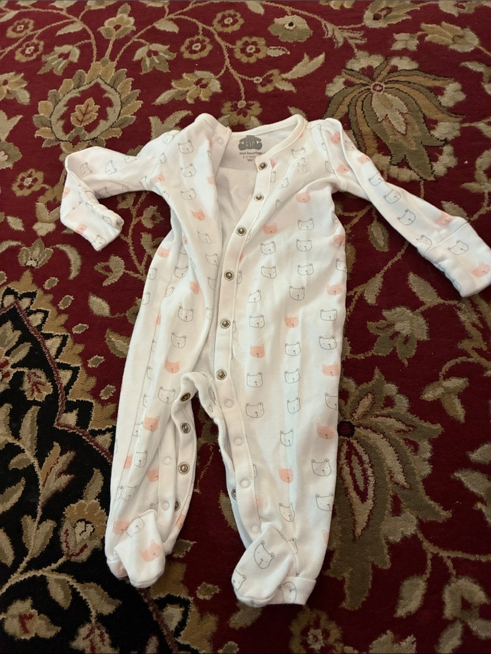 GAP White Footed One-Piece with Pink Bear Print